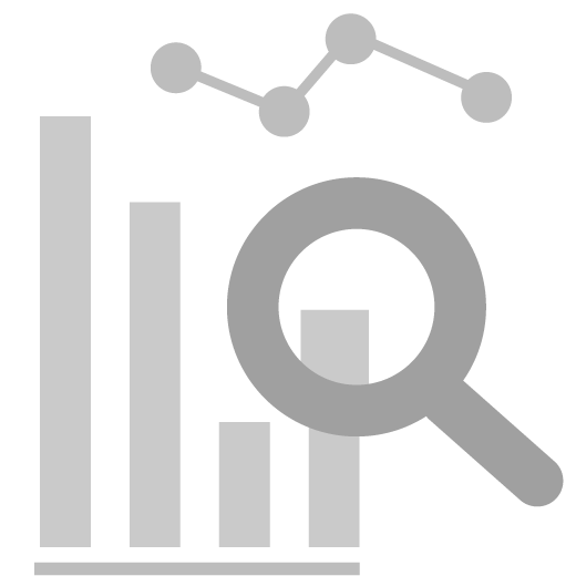 Icon of loupe over barh chart, symbolizing research data