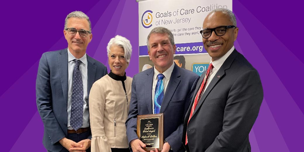 Stephen Goldfine (third from left) receiving the GOCCNJ David LaMotte Award for Excellence in Patient Support 2023